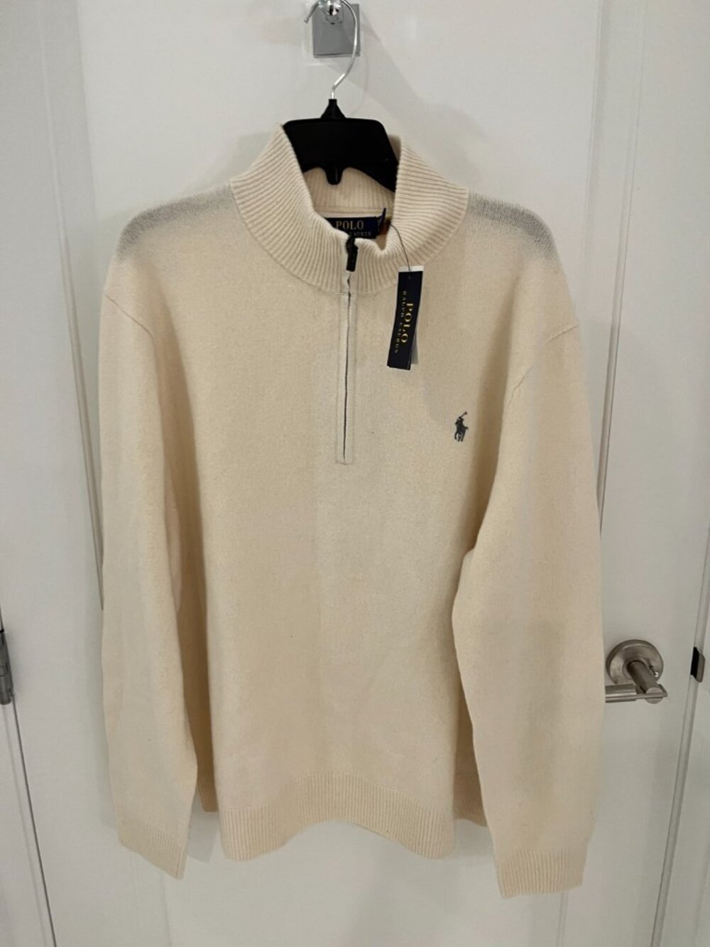 NWT POLO Ralph Lauren XXL 100% Wool Sweater Ivory Off White Half Zip